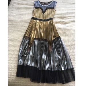 BCBGMaxAzria Lucea Pleated Metallic Dress